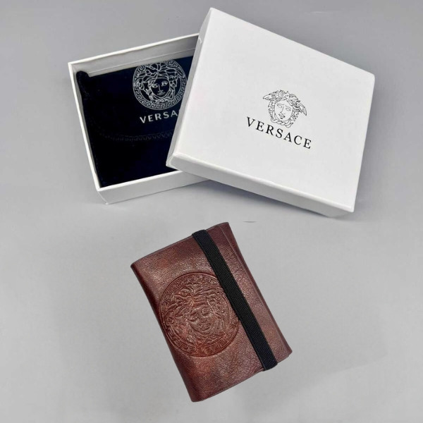 A Versace Wallet Made of Top-Grain Leather Featuring a Stunning Design / Available in Dark Brown